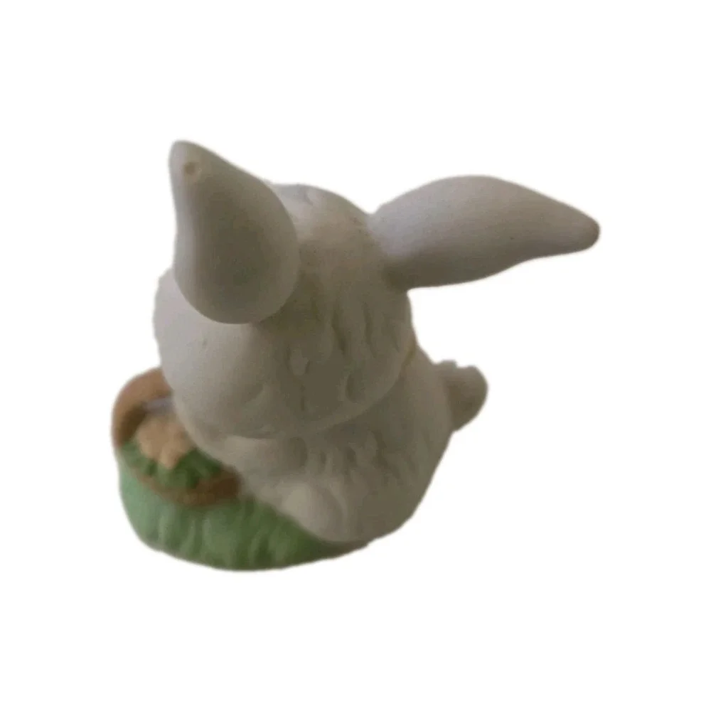 Vintage White Bunny Rabbit Figurines Set of 2 Easter Bisque Ceramic Spring Decor